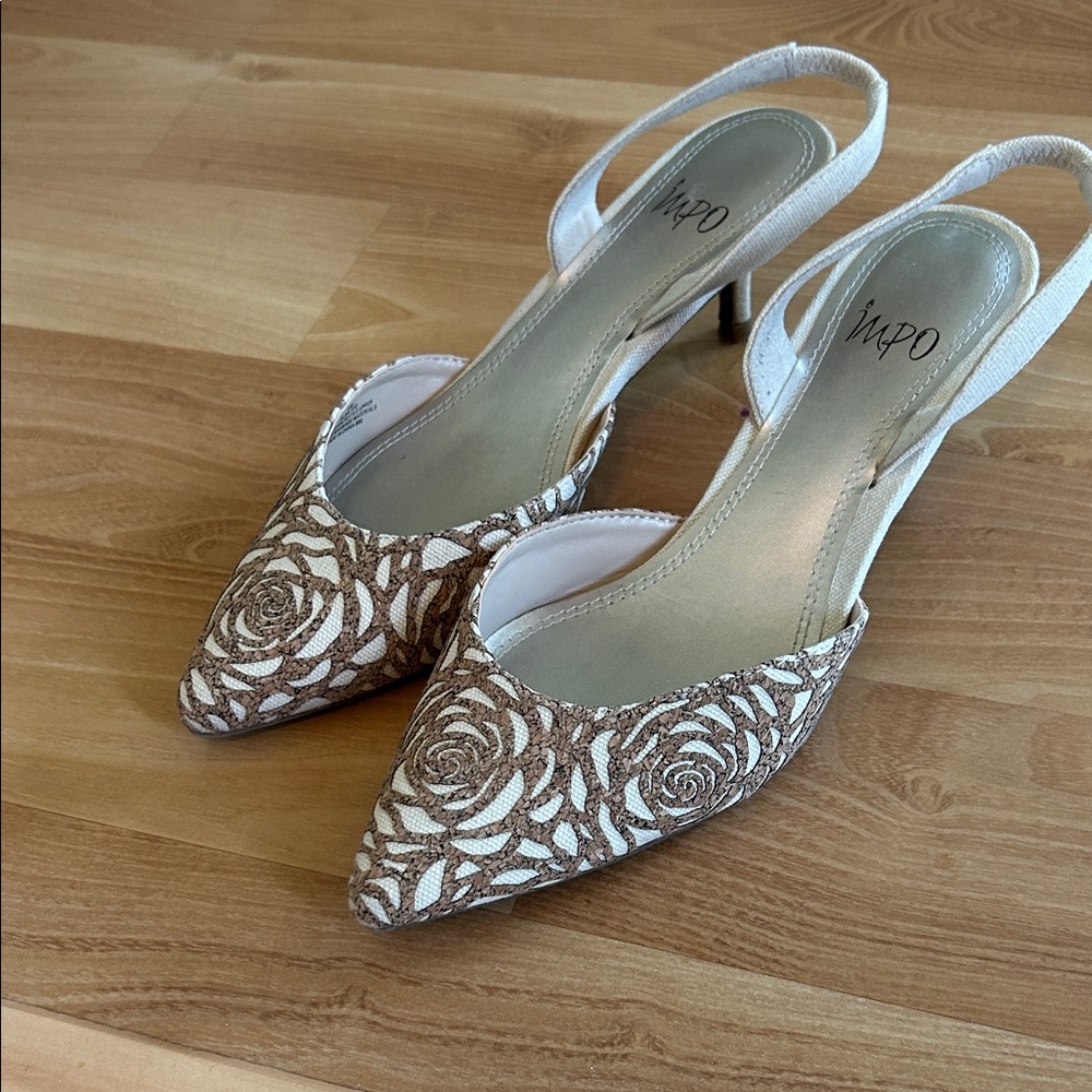 Impo Women's Floral Slingback Heels - White and Brown